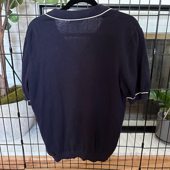 Malbon Navy Blue with White Trim Short Sleeve Shirt - Picture 2 of 5
